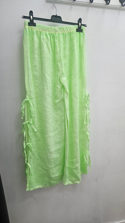 Pantalón lino lazos verde fluor esUnic