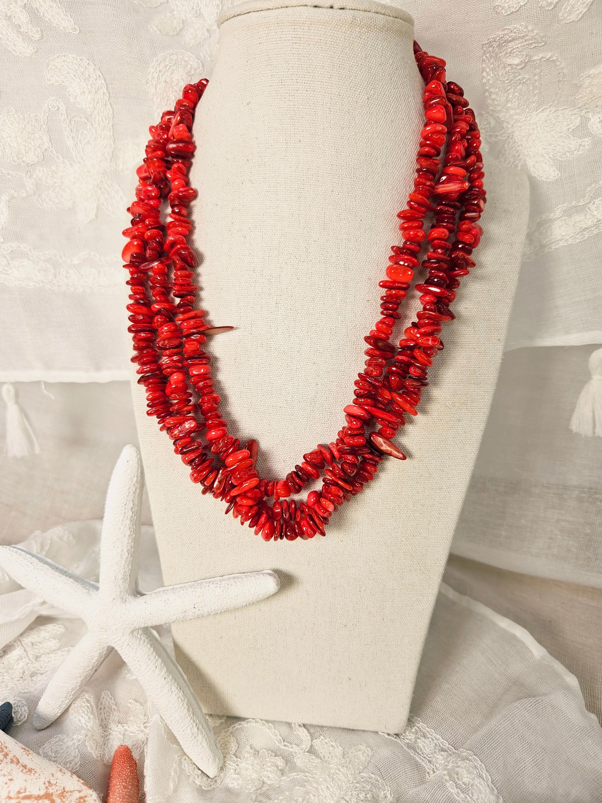 Collar Coral Rojo Tres Toa