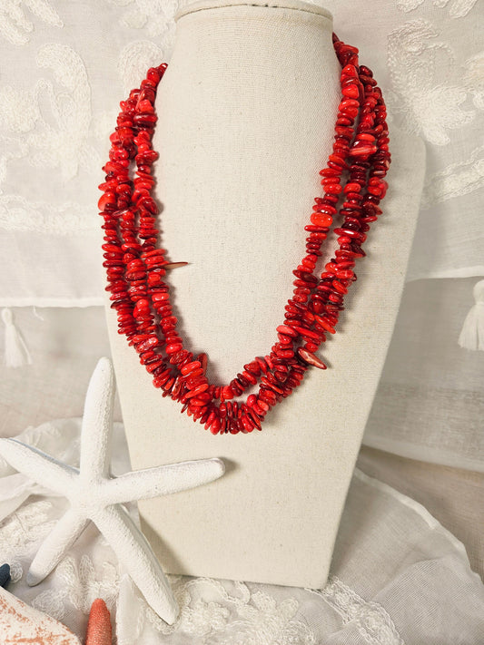 Collar Coral Rojo Tres Toa