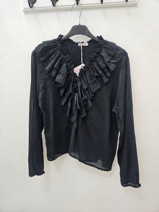 Blusa Negra Con Volantes esUnic
