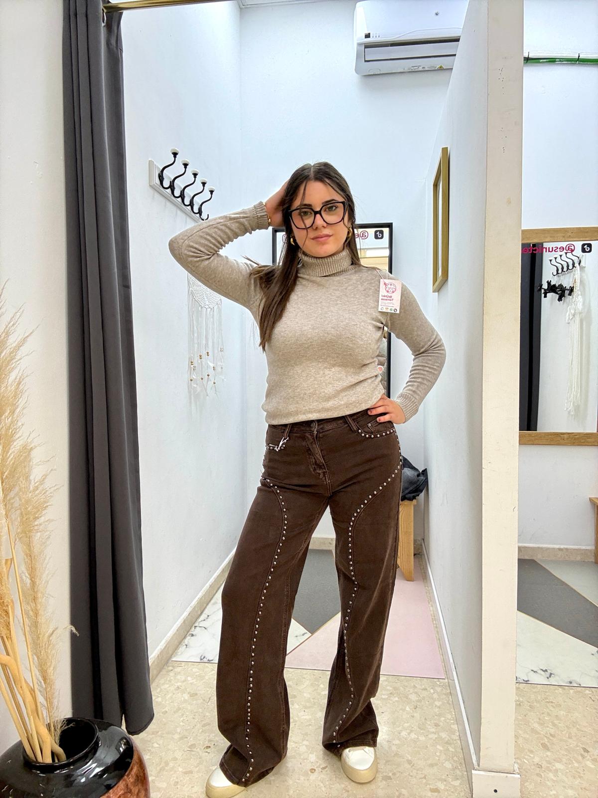 Pantalon tachuela marron esUnic