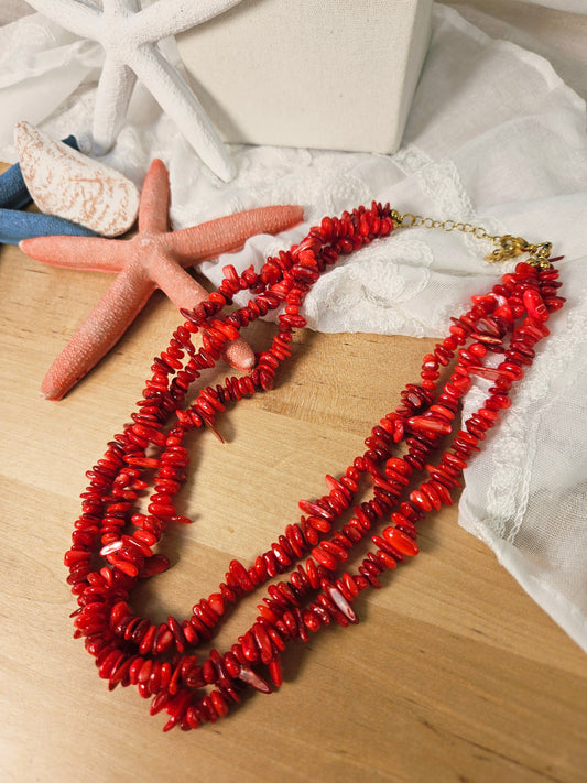 Collar Coral Rojo Tres Toa
