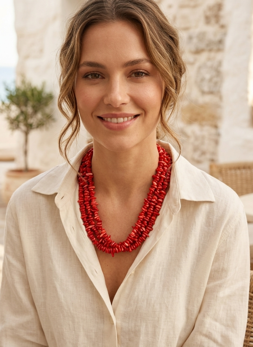 Collar Coral Rojo Tres Toa